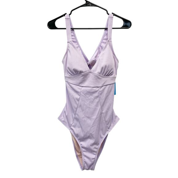 Cupshe Women's Lilac Purple Ribbed Cutout Design One Piece Swimsuit Size Large - Picture 3 of 7
